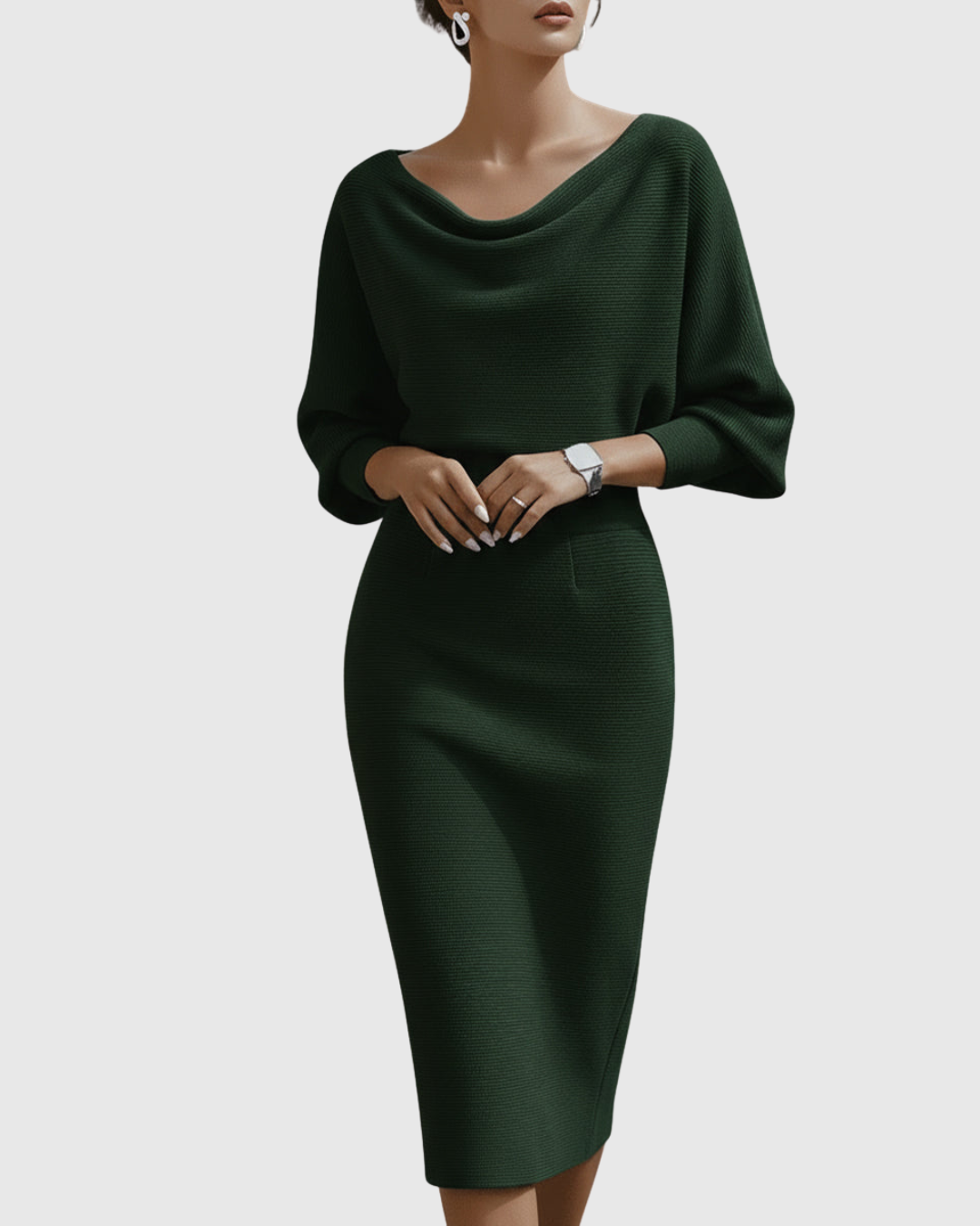 Lucinda | Damen Wasserfallkragen Midi Kleid