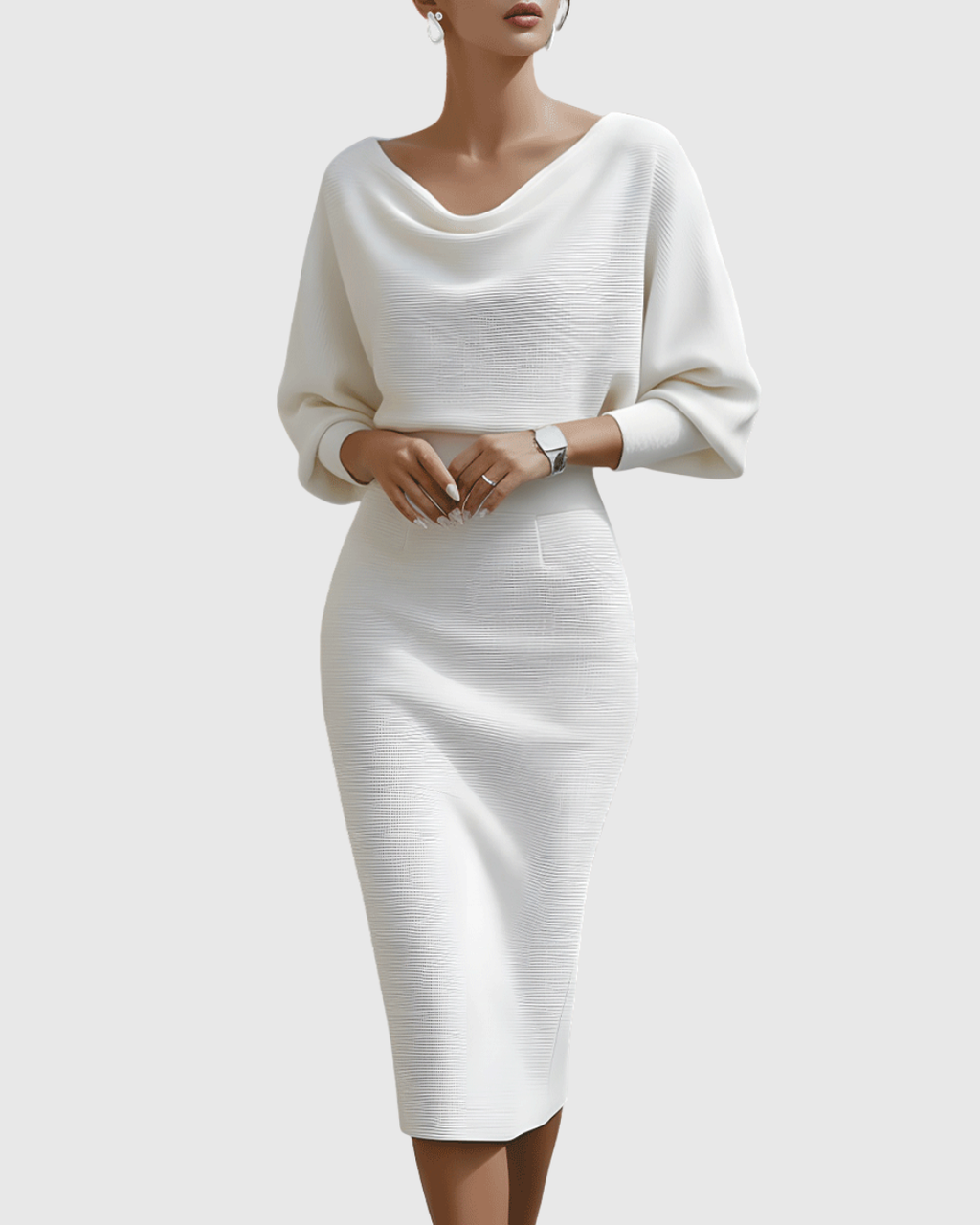 Lucinda | Damen Wasserfallkragen Midi Kleid