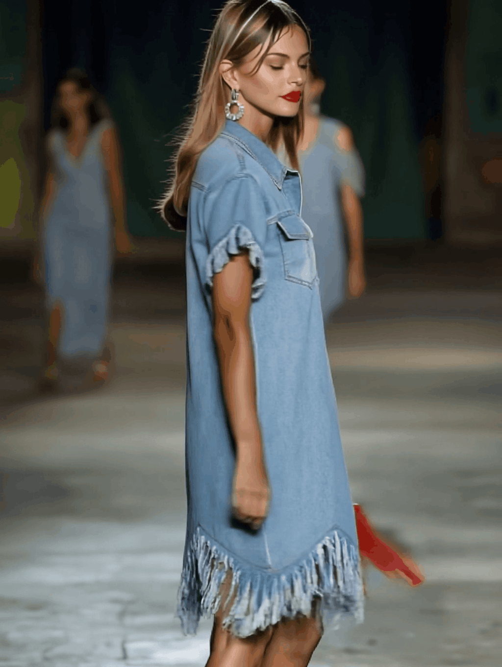 Lucretia | Damen Hemdkleid mit Fransen Mini