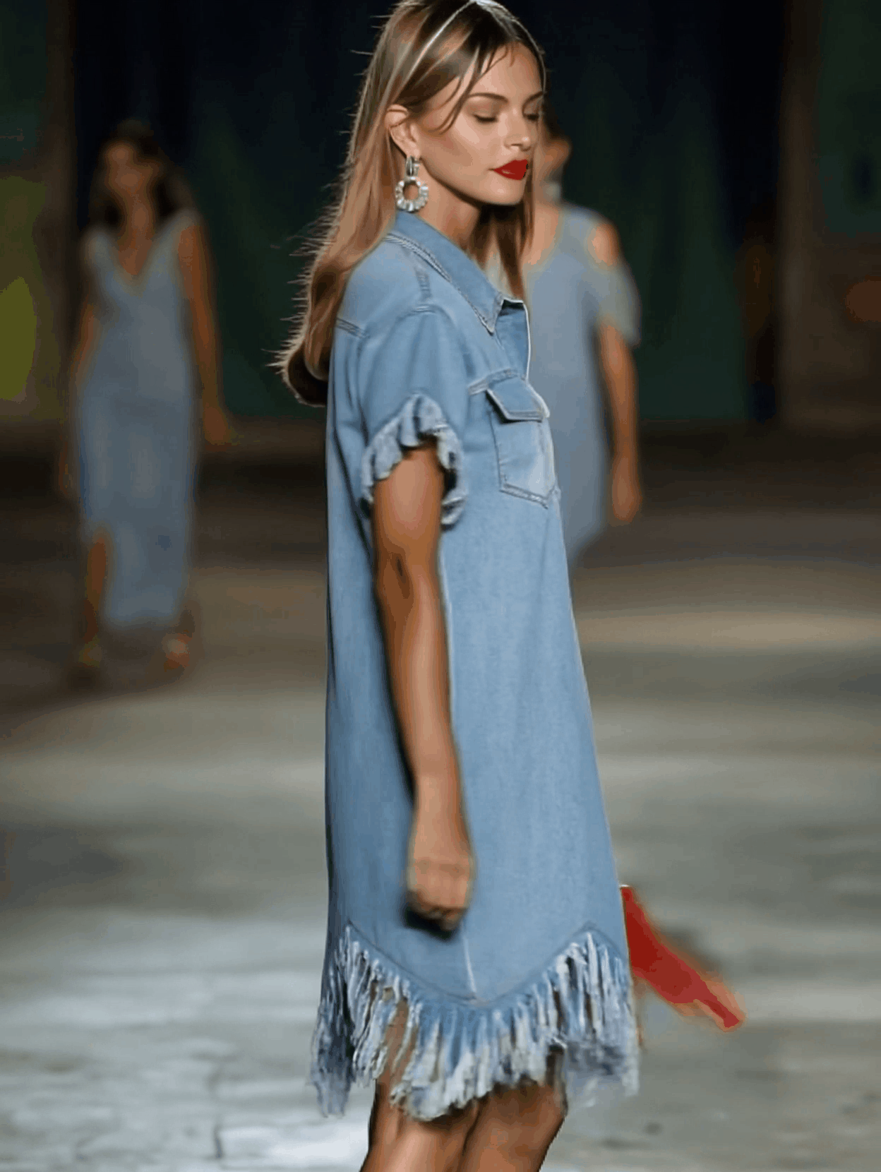 Lucretia | Damen Hemdkleid mit Fransen Mini