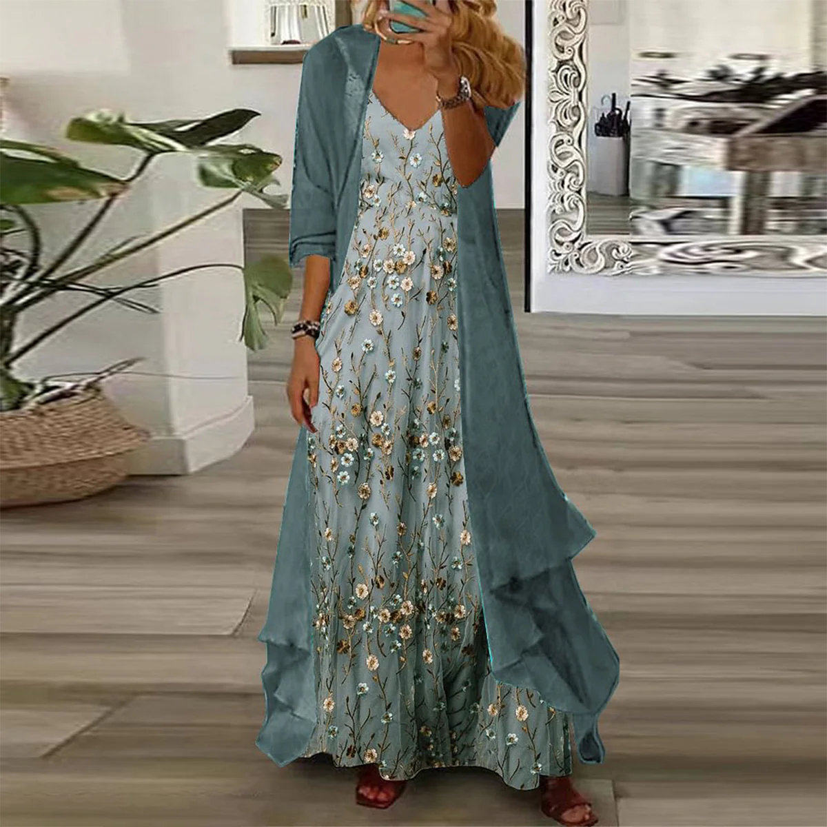 Helena | Luftiges florales Maxi-Strandkleid Set