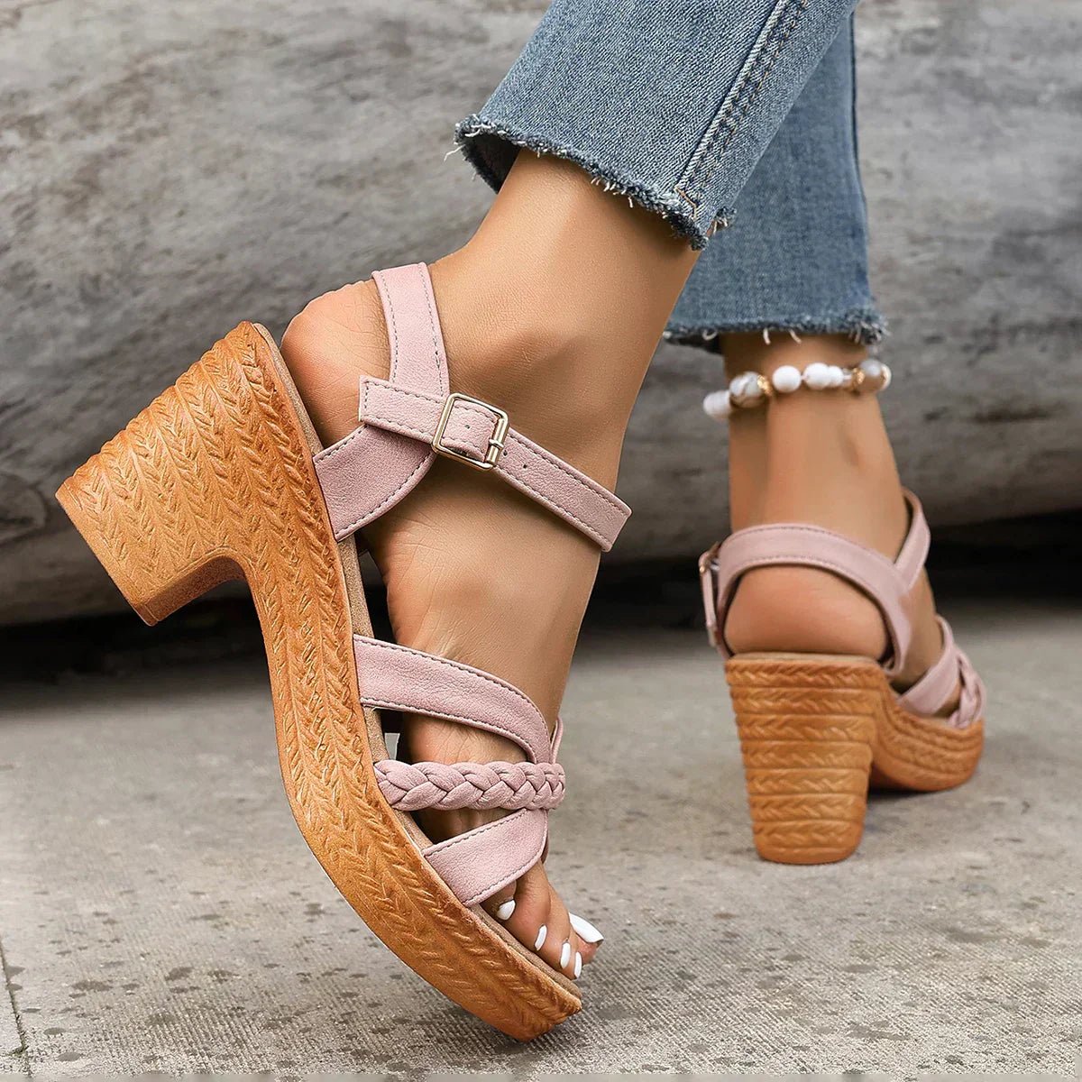 Lysander | Damen Keilsandalen mit geflochtenen Riemchen