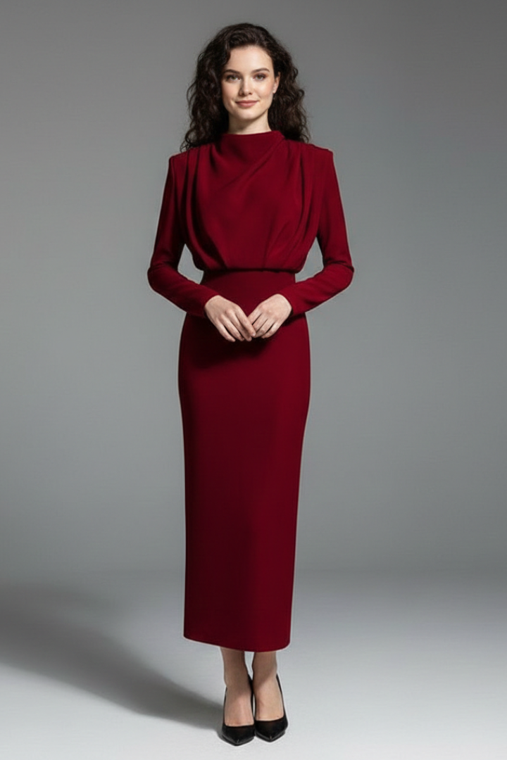 Lysithea | Damen Rollkragen Langarm Maxikleid