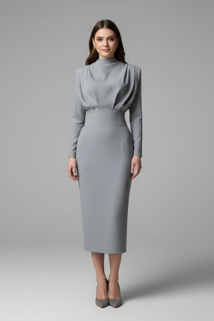Lysithea | Damen Rollkragen Langarm Maxikleid