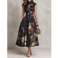 Magda | Damen Schwarzes Floral Satin Midikleid