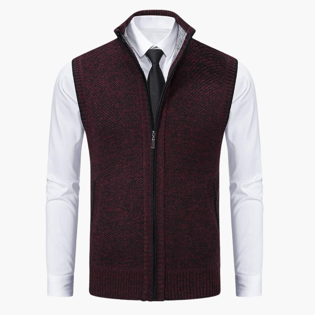 Magnus | Herren Ärmelloser Strickpullover mit Reißverschluss