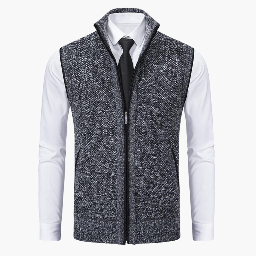 Magnus | Herren Ärmelloser Strickpullover mit Reißverschluss