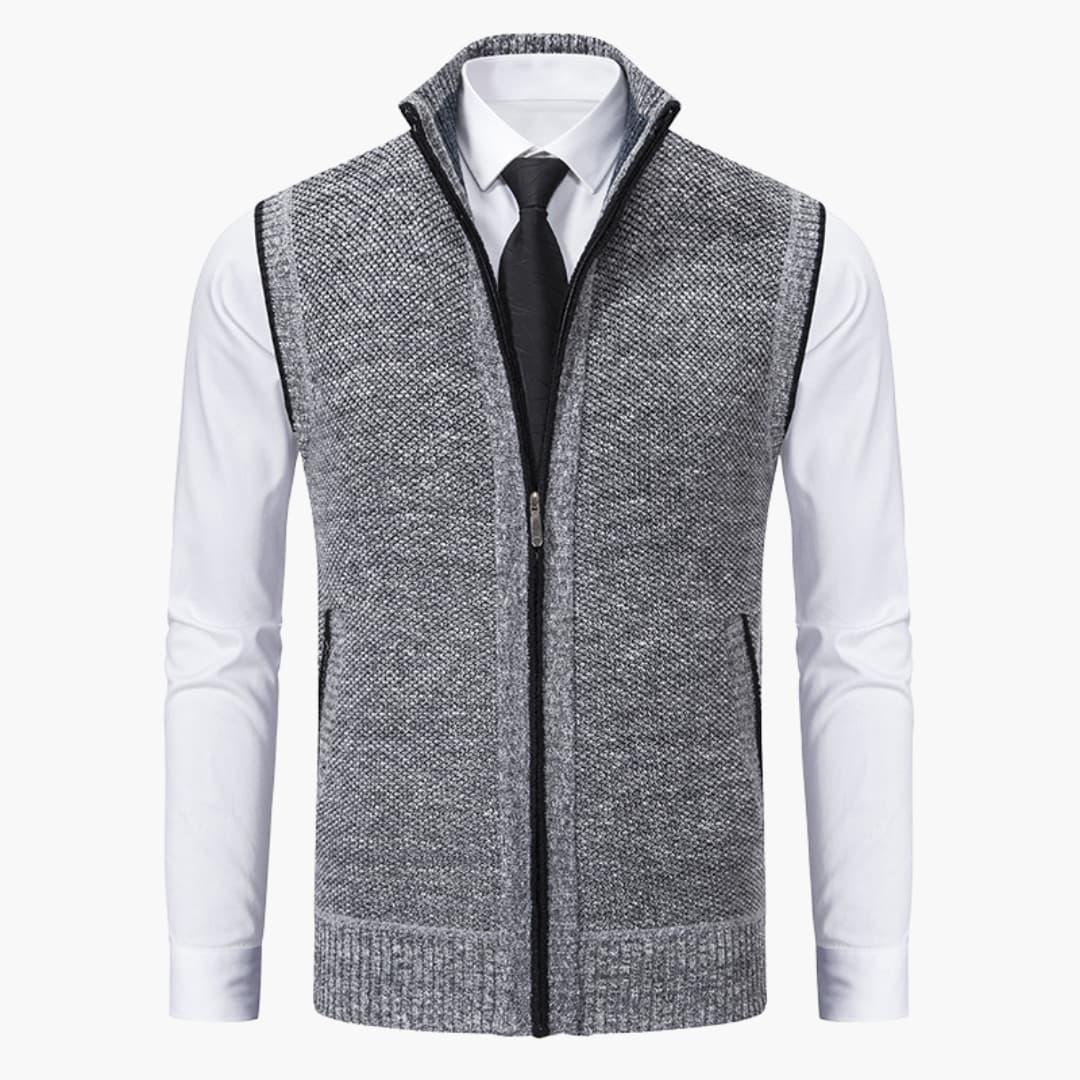 Magnus | Herren Ärmelloser Strickpullover mit Reißverschluss