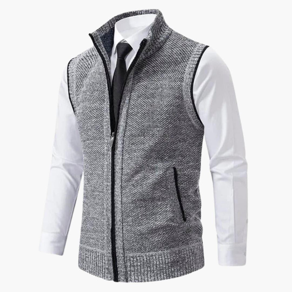 Magnus | Herren Ärmelloser Strickpullover mit Reißverschluss