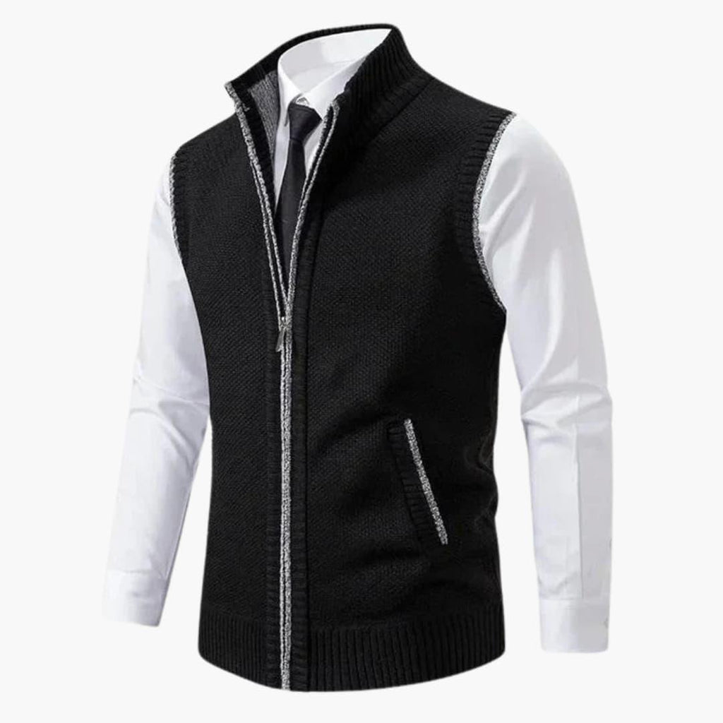 Magnus | Herren Ärmelloser Strickpullover mit Reißverschluss