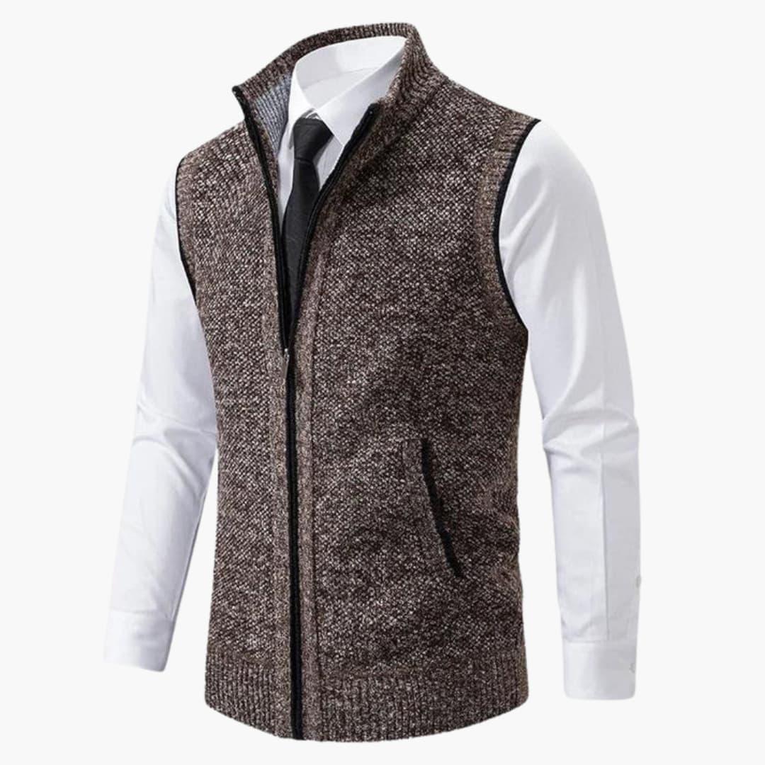 Magnus | Herren Ärmelloser Strickpullover mit Reißverschluss