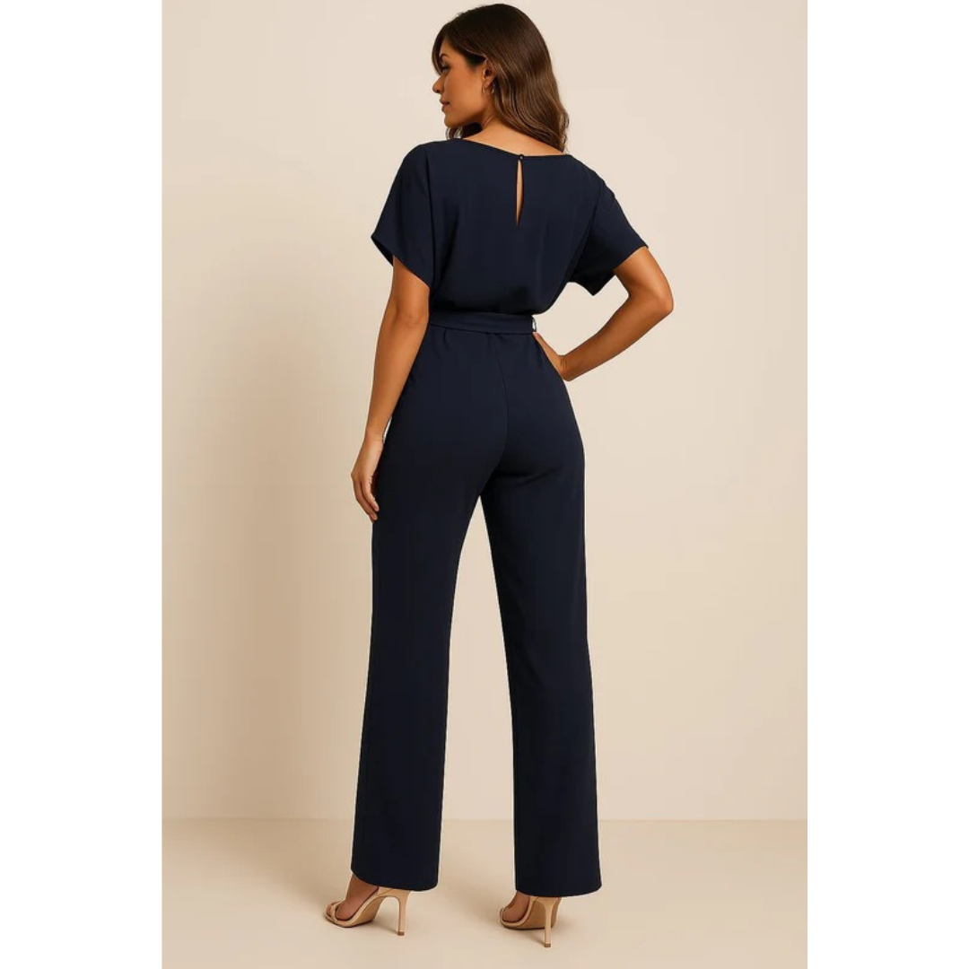 Maike | Damen Kurzarm Jumpsuit Mit Gürtel