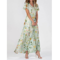 Maila | Damen Grünes Sommer Maxikleid Floral