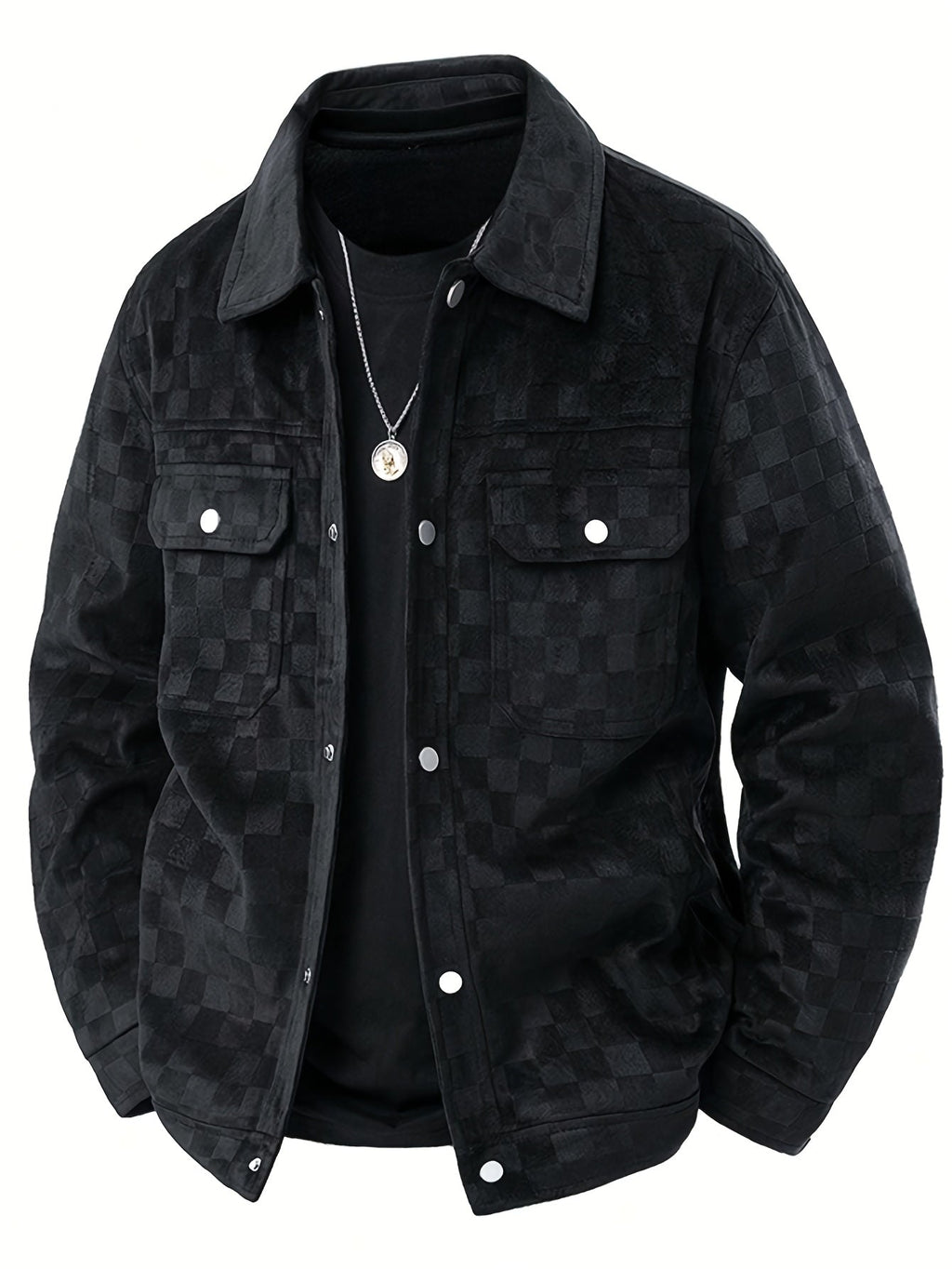 Drake | Herren Velour-Jacke Karomuster Snap-Button Herbst