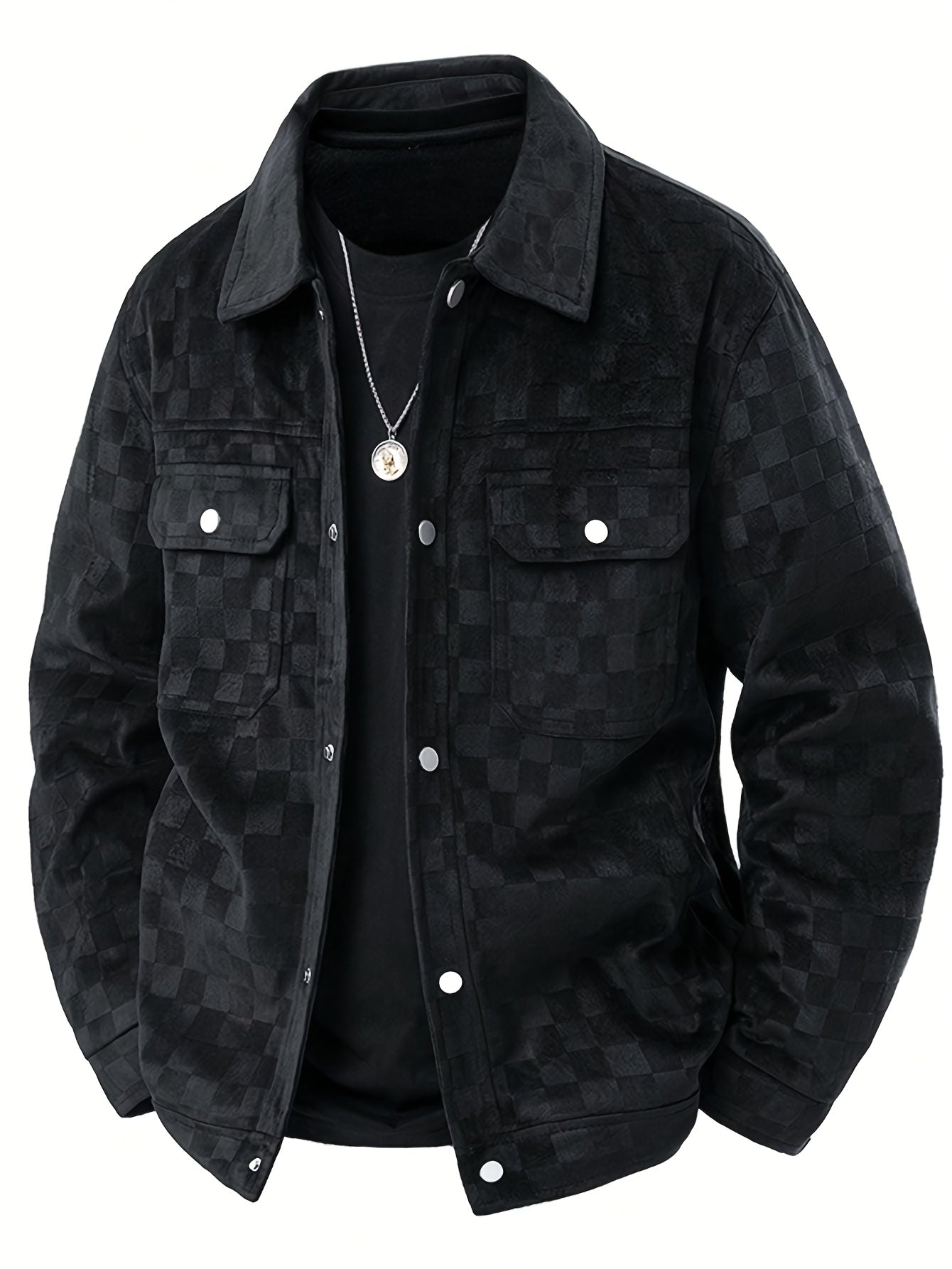 Drake | Herren Velour-Jacke Karomuster Snap-Button Herbst