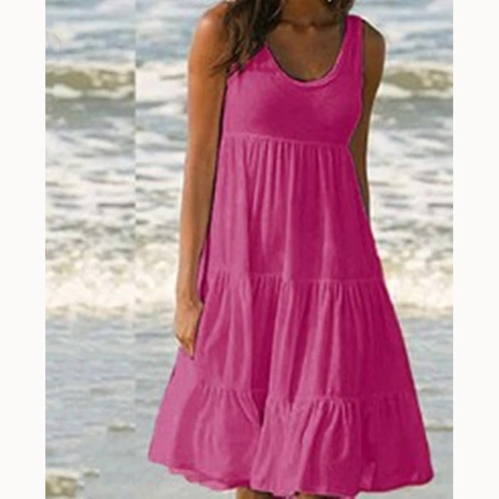 Mila | Damen Stufenkleid Ärmellos Midi Rüschen Sommer