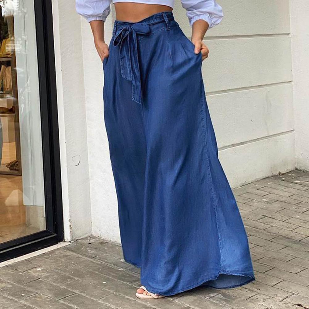 Damen Bindegürtel Weiter Jeansrock