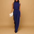 Marceline | Damen Ärmellos Stehkragen Weites Bein Jumpsuit