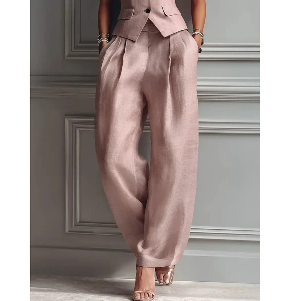 Marga | Damen Rosa Leinen Zweiteiler