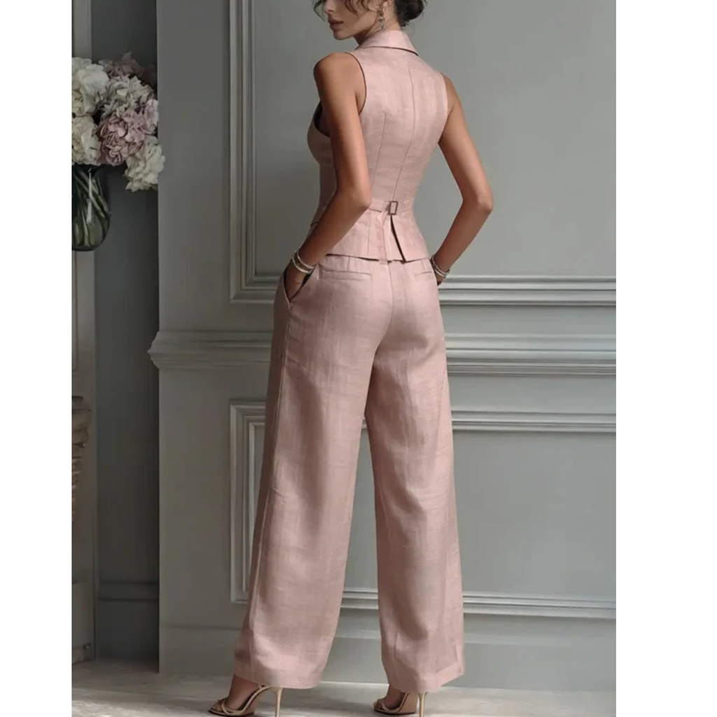 Marga | Damen Rosa Leinen Zweiteiler