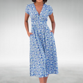 Margot | Damen V-Ausschnitt Blumenmuster Midikleid