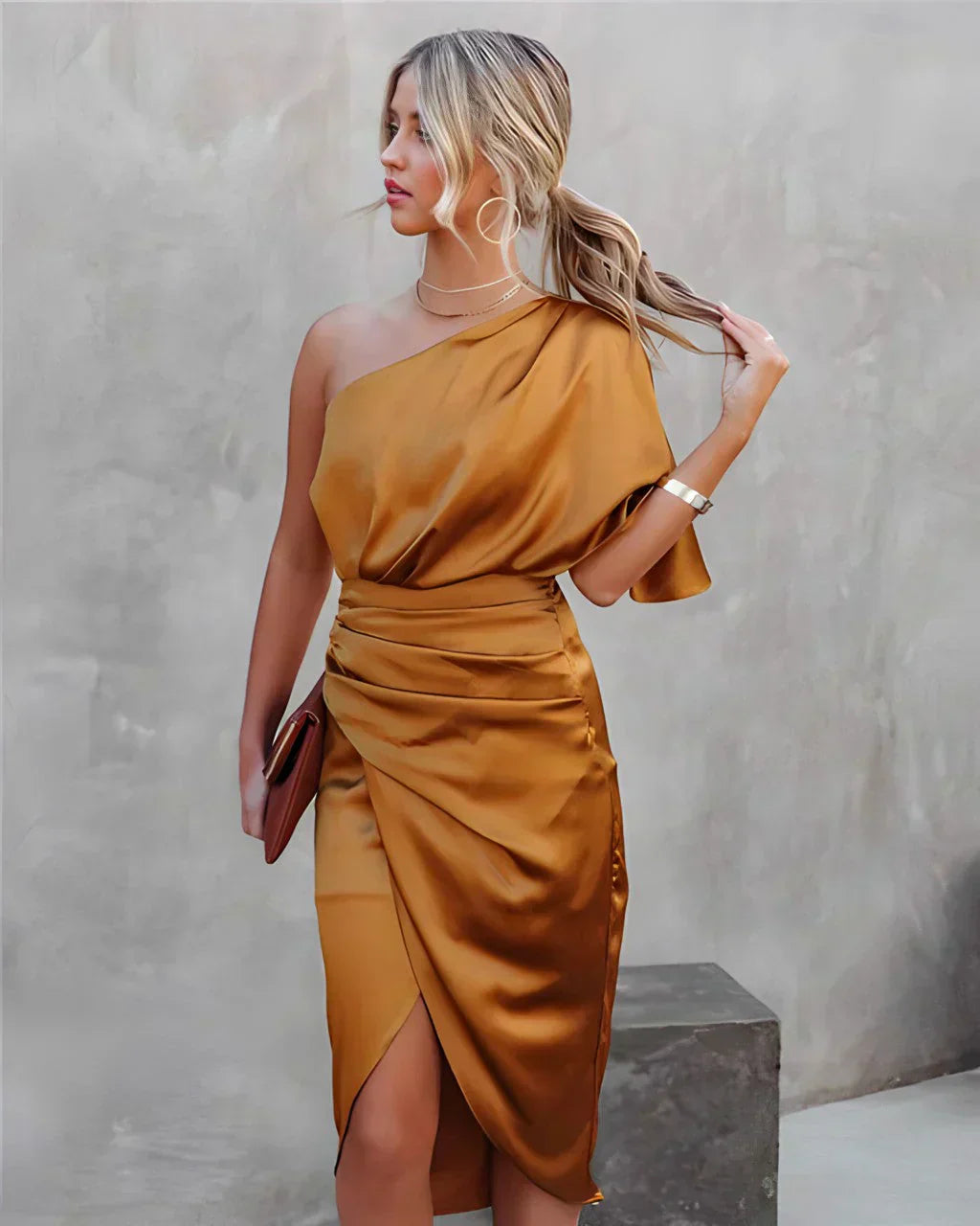 Marianne | Damen One Shoulder Midi Kleid