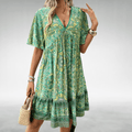 Damen Sommer Boho V-Ausschnitt Midikleid