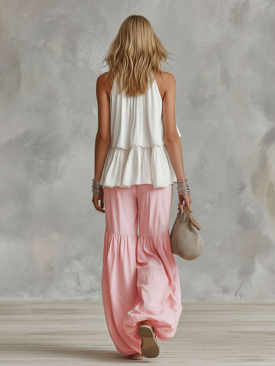 Marlena | Damen Rollkragen Ärmellos Set mit weiter Hose