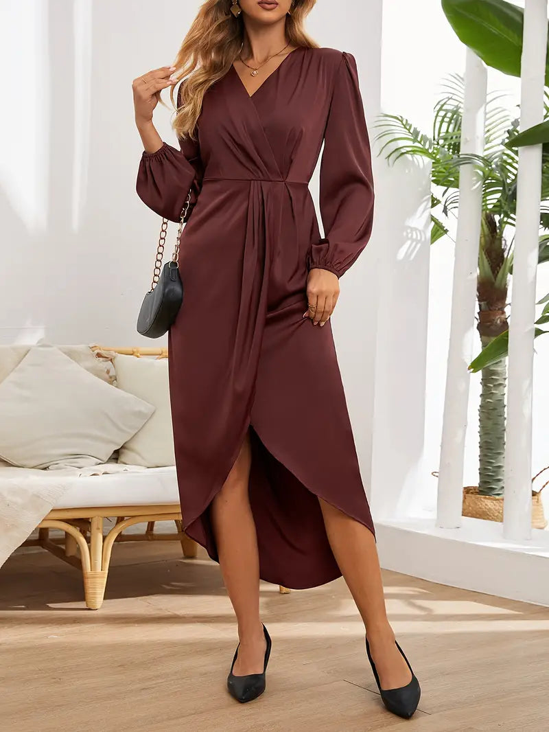 Marlene | Damen Wickelkleid Langarm Midi