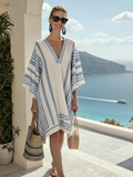 Marlies | Damen Gestreiftes V-Ausschnitt Kaftan Kleid