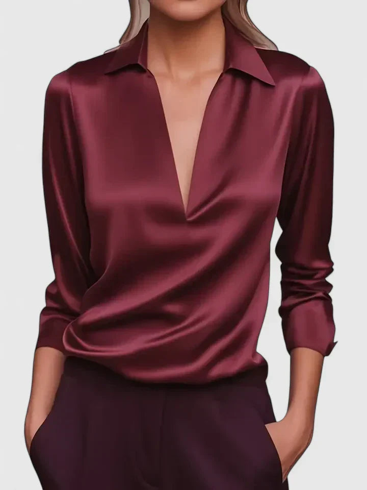 Marlies | Damen V-Ausschnitt Langarm Bluse