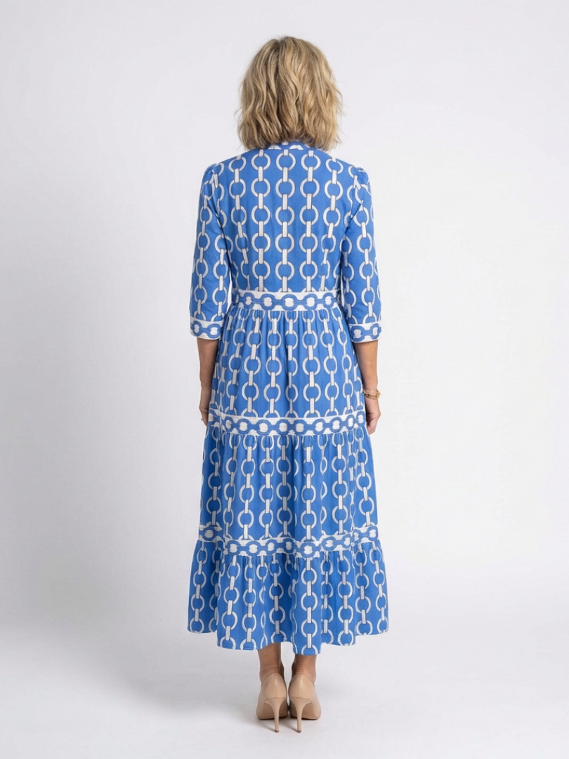 Marta | Damen Kettenmuster 3/4 Ärmel Maxi Kleid