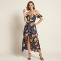 Maxikleid für Damen im Off Shoulder Stil mit Schlitz in Blumenprint