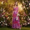 Maxi Kleid in Überlänge aus feinem Tüll in A-Linie mit Cut Out und Blumenprint