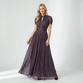 Maxikleid in A-Linie mit Kurzarm und Rüschenkragen aus Chiffon