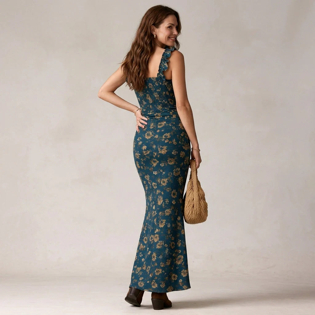 Maxi Sommerkleid mit Rüschen und Blumenprint im Vintage Stil