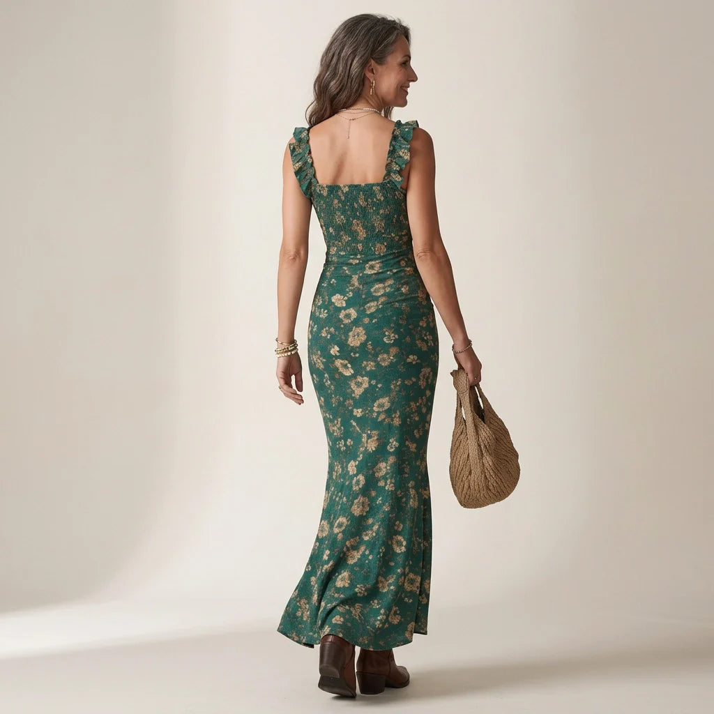 Maxi Sommerkleid mit Rüschen und Blumenprint im Vintage Stil