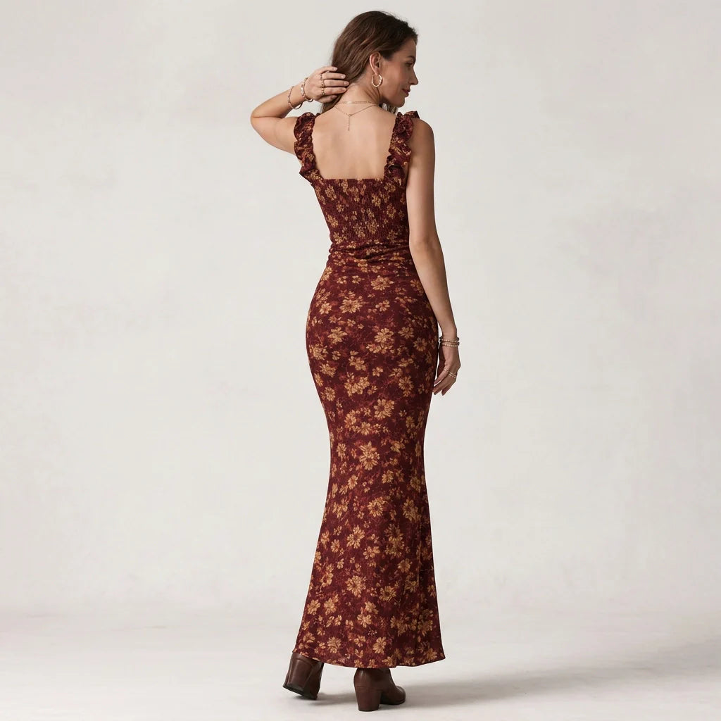 Maxi Sommerkleid mit Rüschen und Blumenprint im Vintage Stil