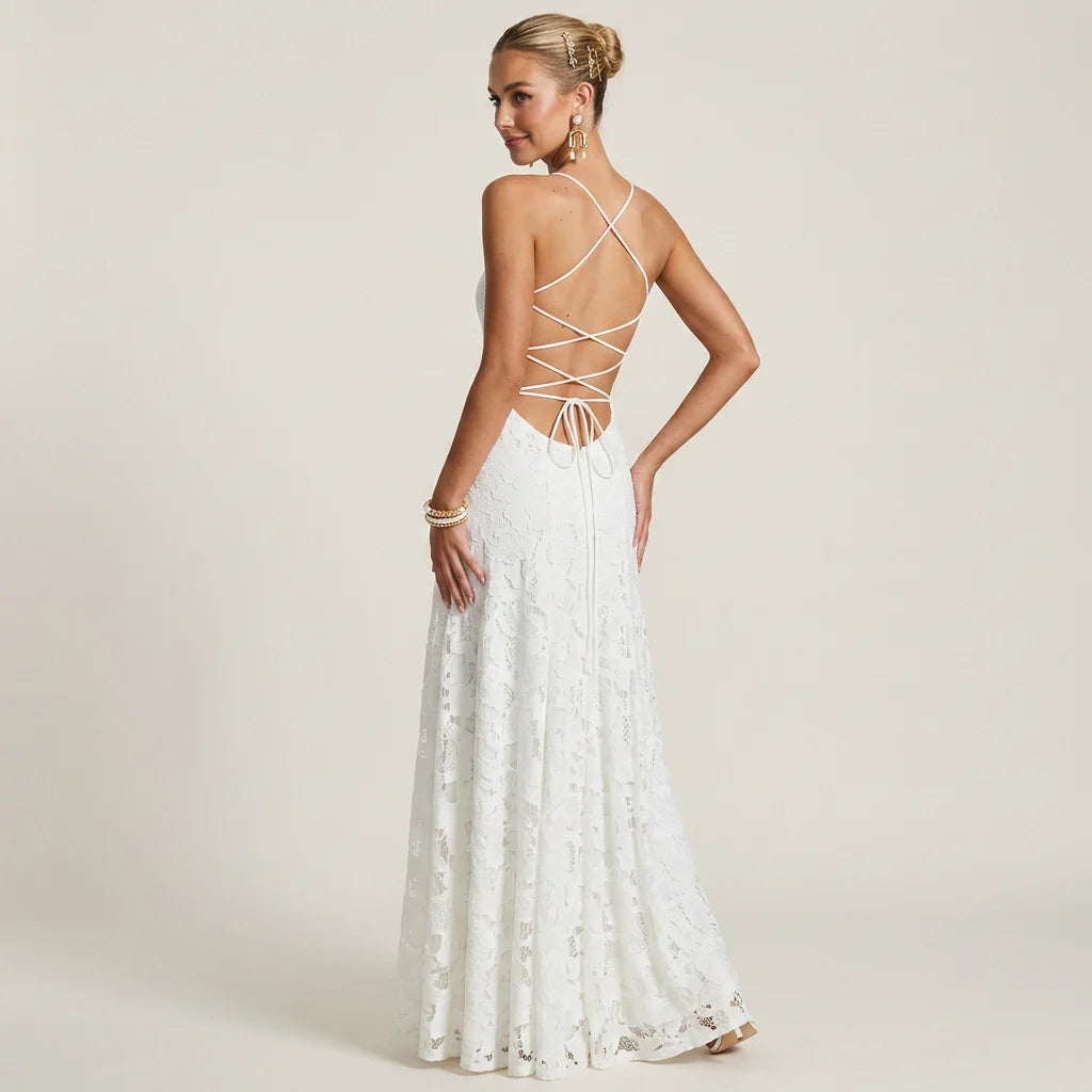 Maxikleid in A-Linie mit Spitze und Spaghettiträgern