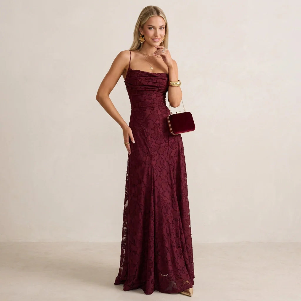Maxikleid in A-Linie mit Spitze und Spaghettiträgern