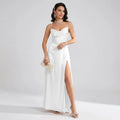 Maxi Trägerkleid mit Wasserfallausschnitt und Schlitz aus Satin