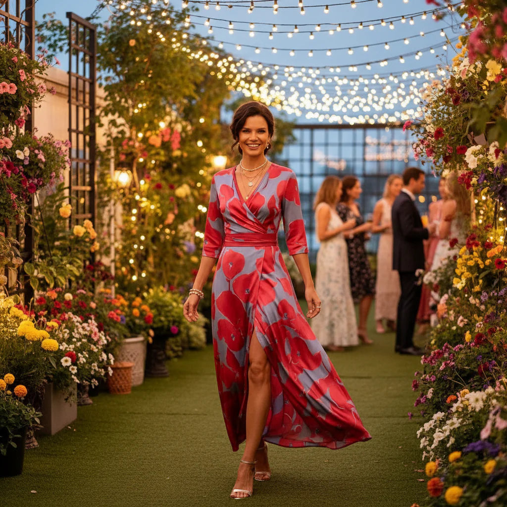 Maxikleid in Blumenprint mit Wickeloptik und 3/4 Ärmeln