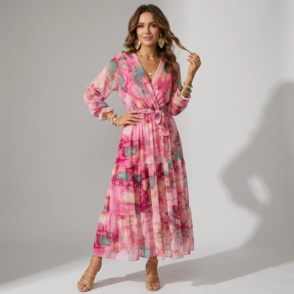 Maxikleid für Damen in eleganter Wickeloptik mit langen Ärmeln