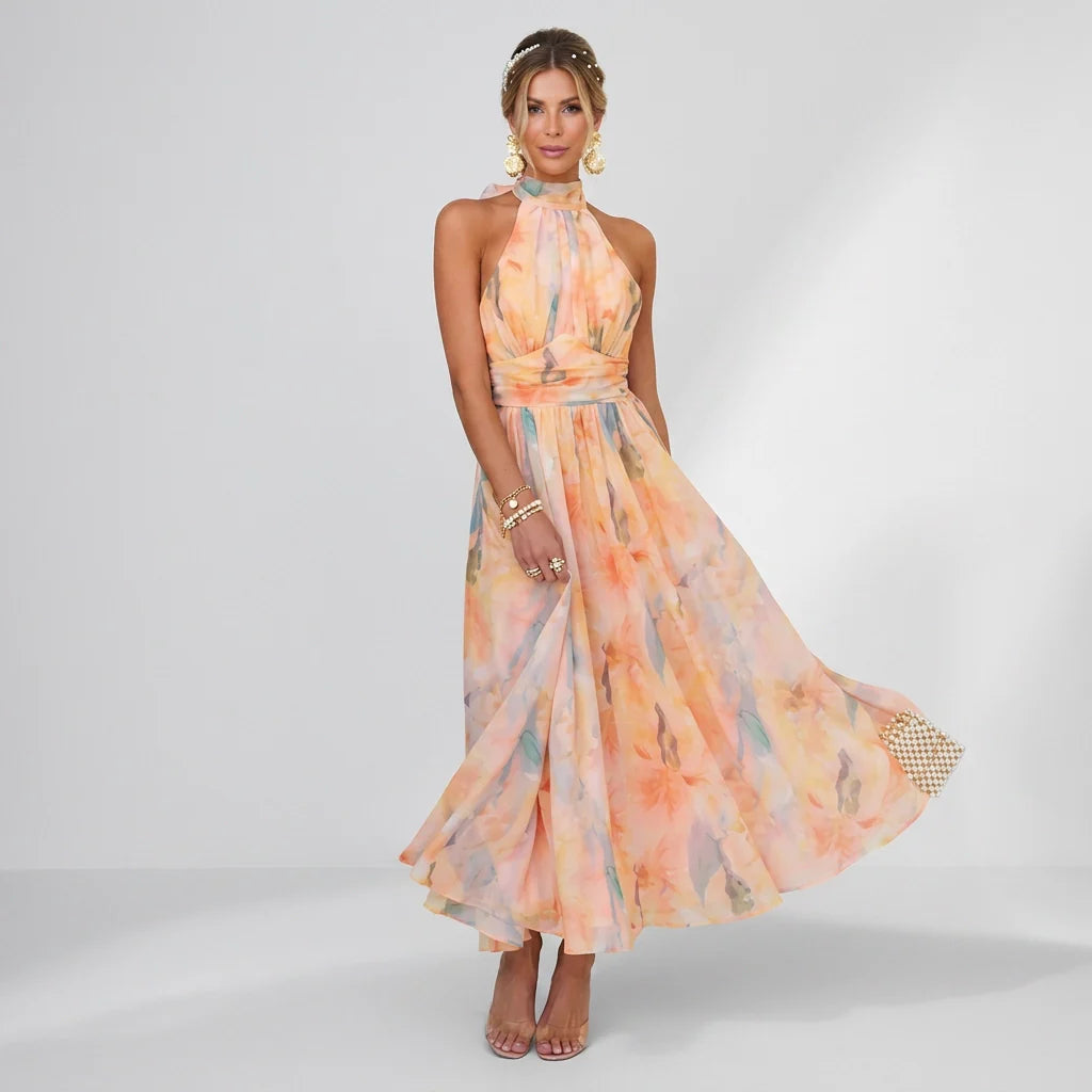 Maxi Kleid mit Neckholder aus Chiffon in ärmelloser Form