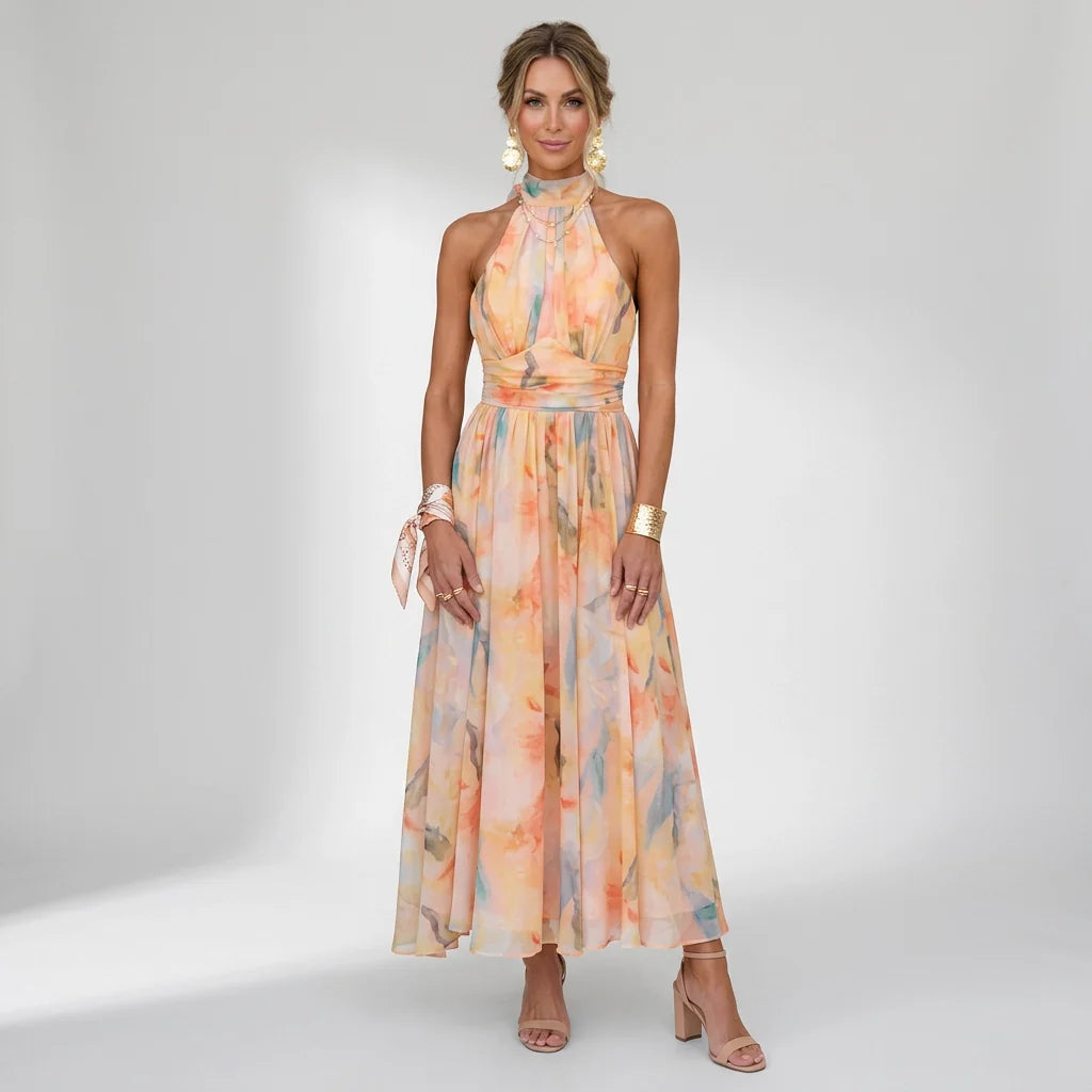 Maxi Kleid mit Neckholder aus Chiffon in ärmelloser Form