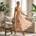 Maxi Kleid mit Neckholder aus Chiffon in ärmelloser Form