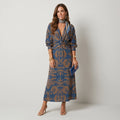 Maxikleid mit Langarm und V-Ausschnitt im Paisley Print