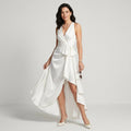Maxi Wickelkleid mit Vokuhila Schnitt und Bindegürtel aus Satin