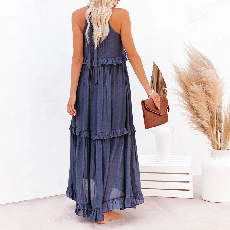 Hannah | Maxikleid mit Volants & Neckholder-Ausschnitt