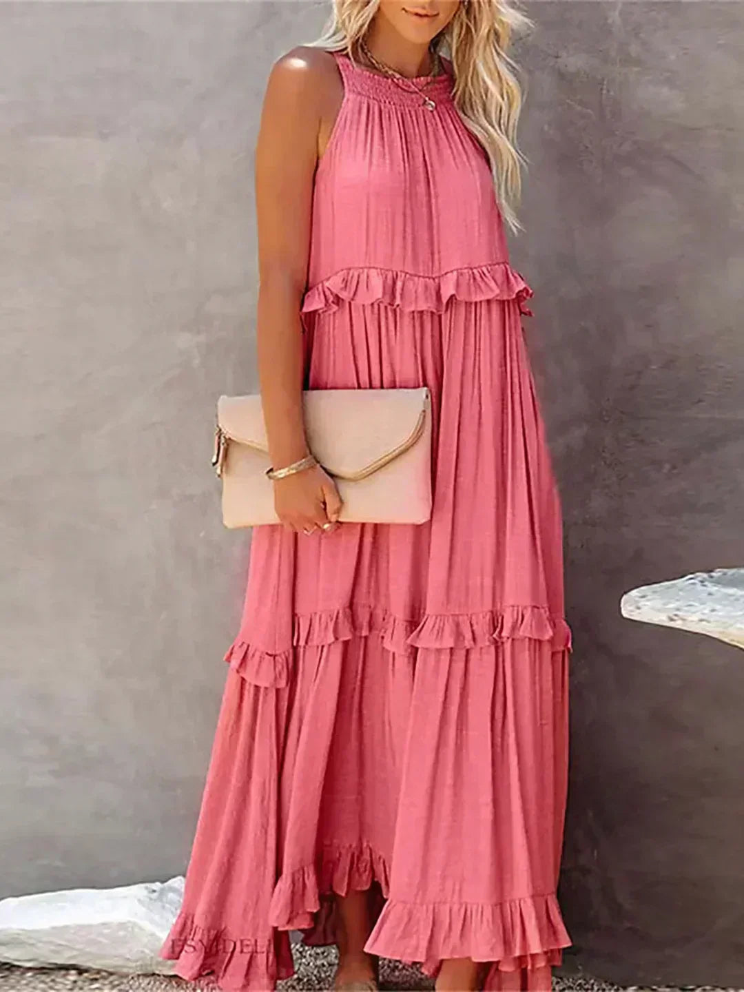 Hannah | Maxikleid mit Volants & Neckholder-Ausschnitt